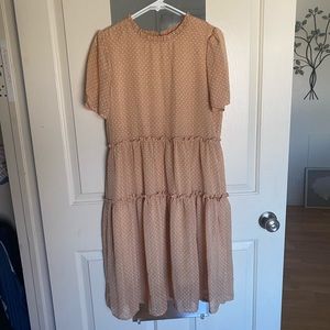 Peach Polka Dot tiered midi dress